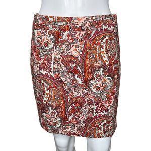 Loft Skirt Womens 2 Petite Red Pink Paisley Pencil Straight‎ Mini Skirt Office